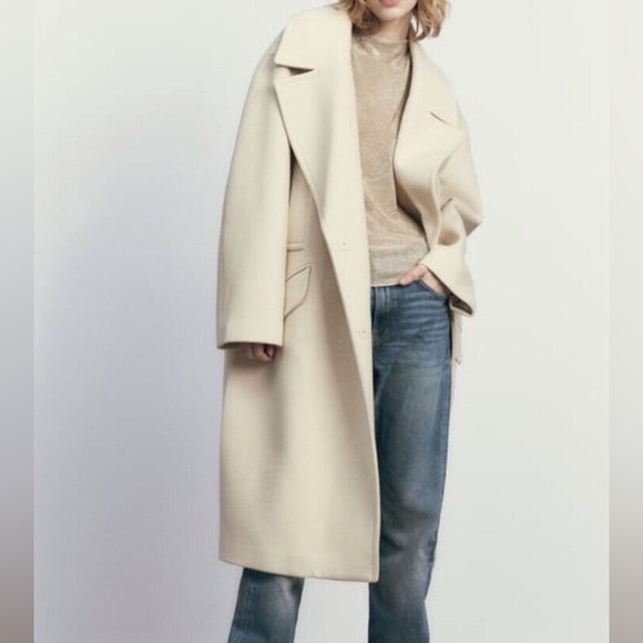 Zara Jackets & Blazers - Zara oversized cream coat with asymmetrical pockets